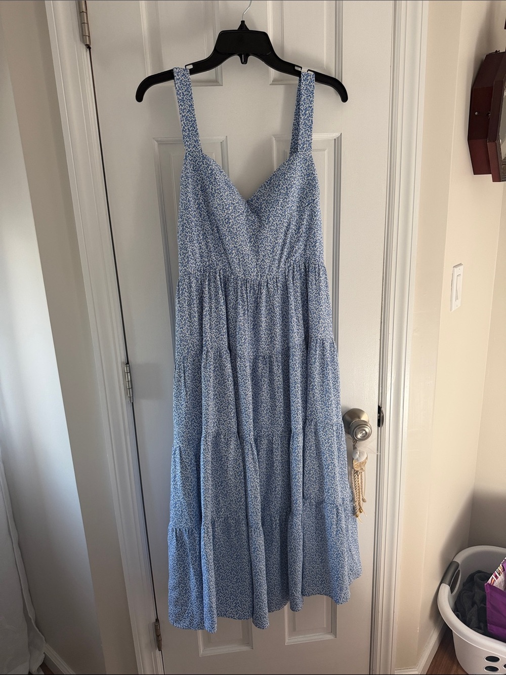 Aqua Light Blue and White Floral Maxi Dress